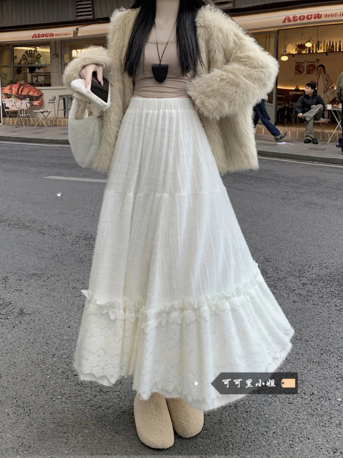 

Юбка А-силуэта с высокой талией и кружевными вставками, женская, нежная, в стиле феи, длинная, весна 2026, новинка, для повседневной носки