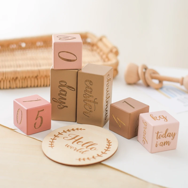 Baby Wooden Milestone Blocks Wooden Blocks Commemorate Baby Birth Props Block For Newborn Birth Photography Accessoriees Set