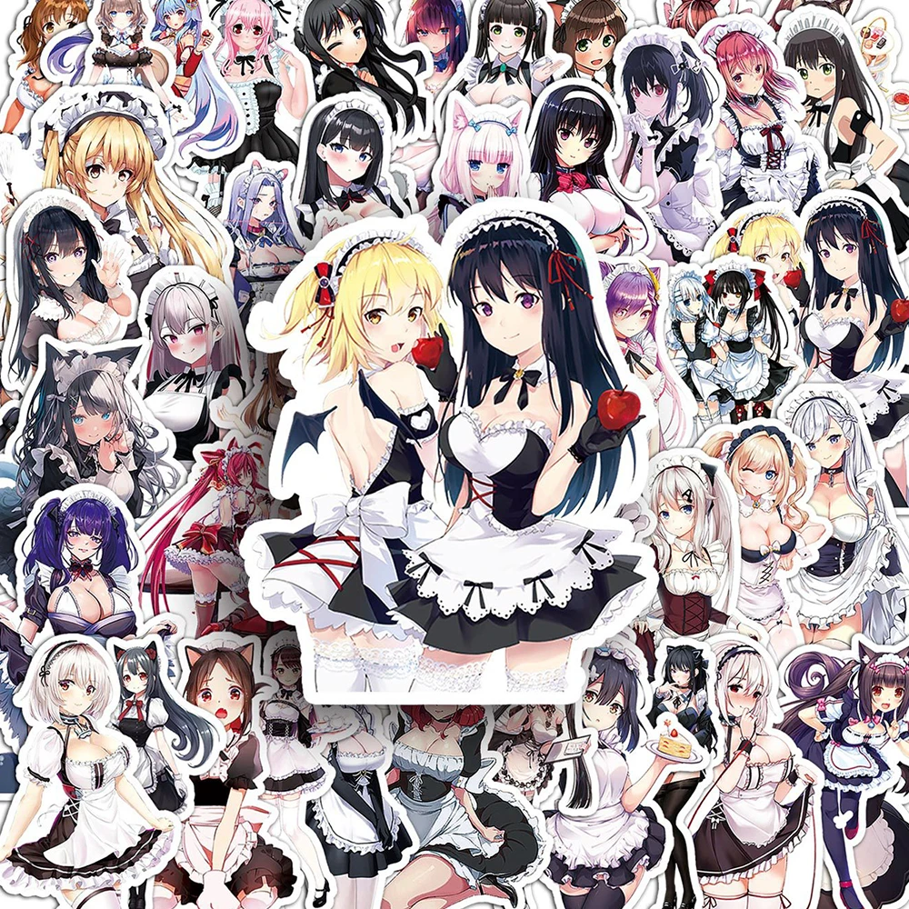 10/30/50pcs Cartoon Maid Dressing Anime Girl Hentai Stickers DIY Skateboard Phone Car Waterproof Waifu Decals Sticker for Adults