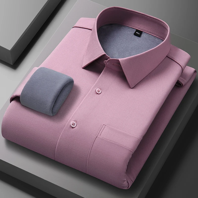 

Hight quality modal solid color long sleeve shirts for men slim fit formal shirt winter warm Thickene work dress white clothes
