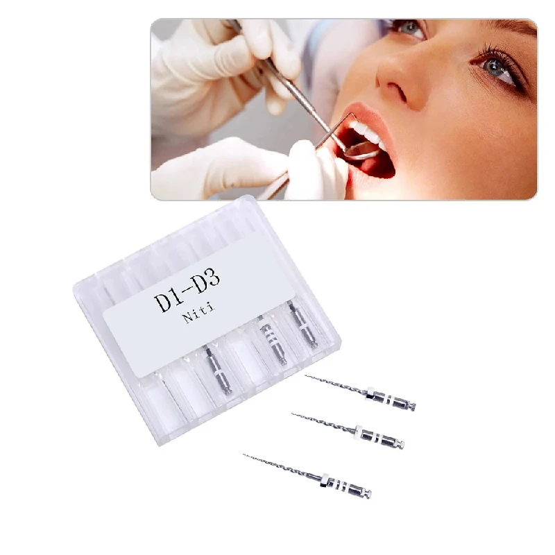 6 pièces/boîte Kit de limes endodontiques NiTi pour réparation dentaire, D1-D3, Nickel-Titane, pour usage motorisé, Outils de dentisterie