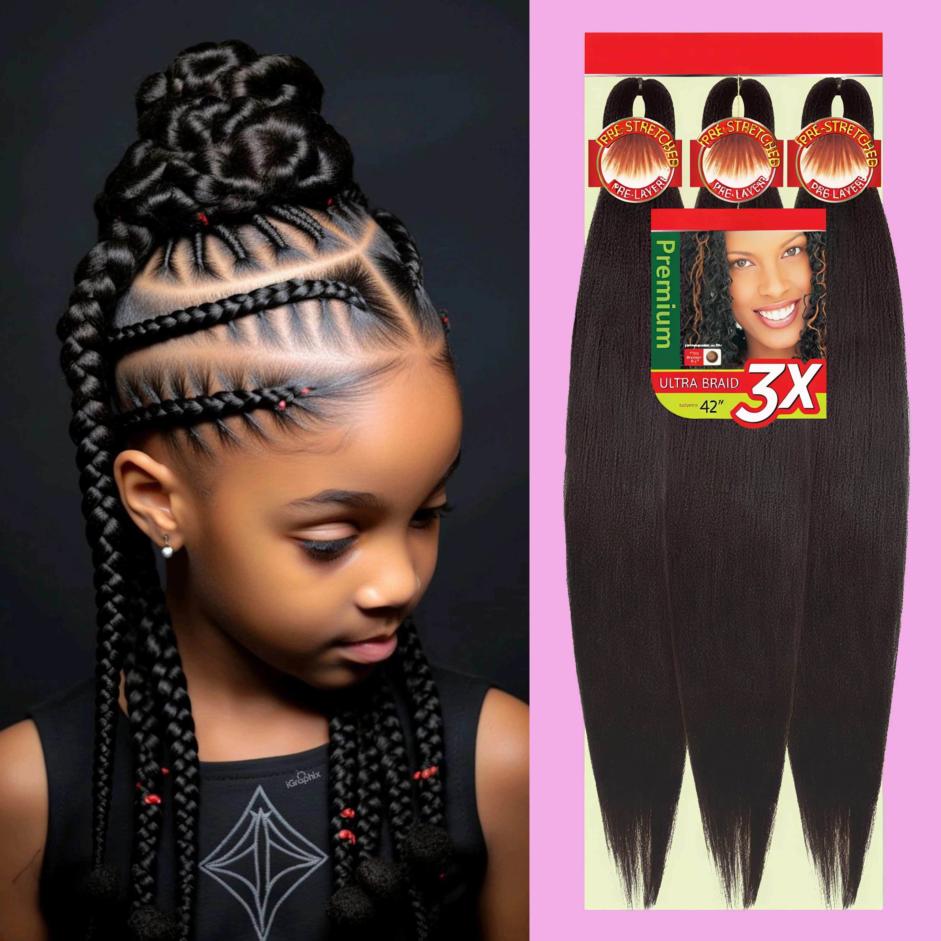 

Предварительно растянутые плетеные волосы Wigundle 3X Braid 52-дюймовая вогнестойкая синтетическая коса из канекалона для коробочных косичек и завитков