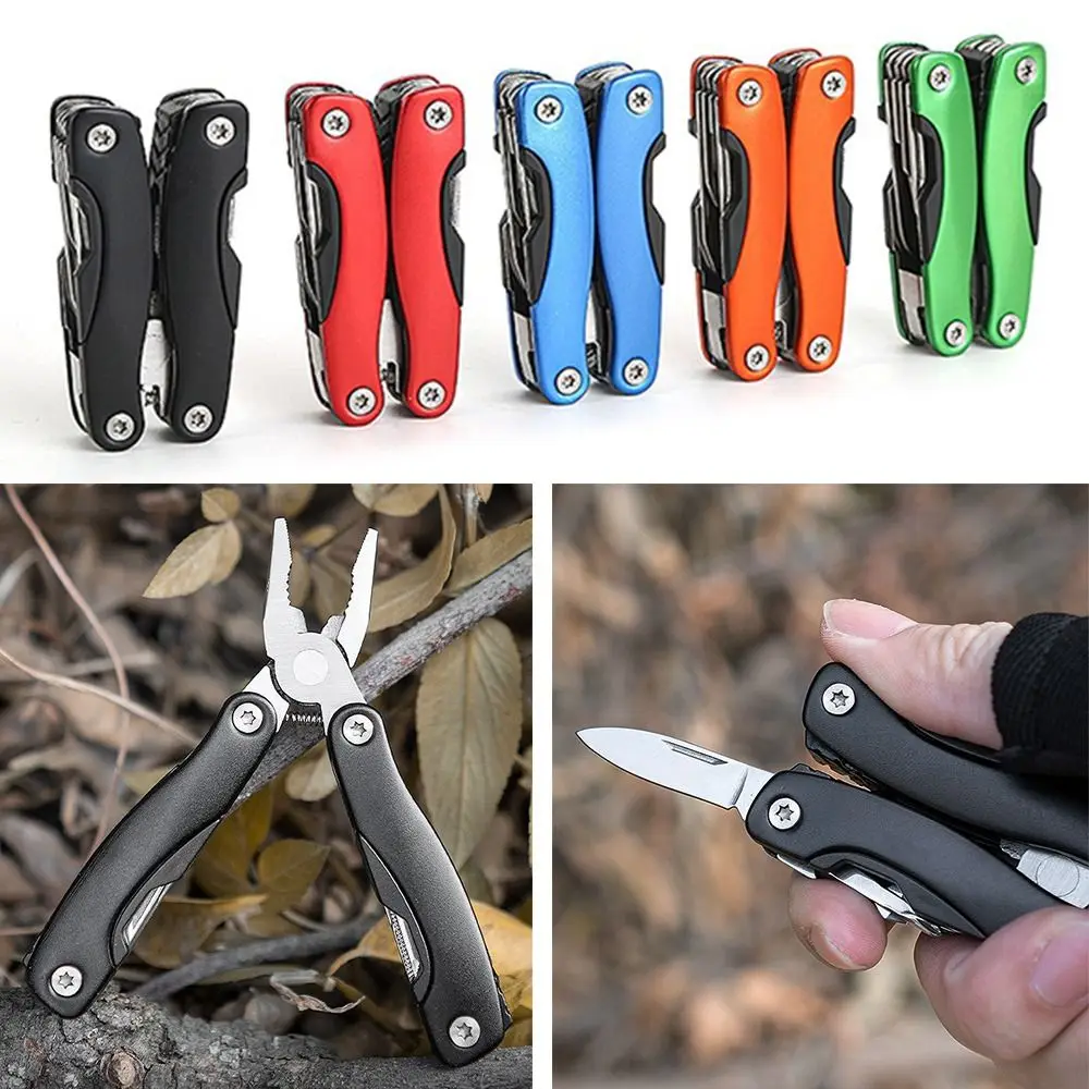 

Stainless Steel Folding Pliers Mini 12-in-1 Camping Multi Tool Scissor Cutters Bottle Opener Combination Plier
