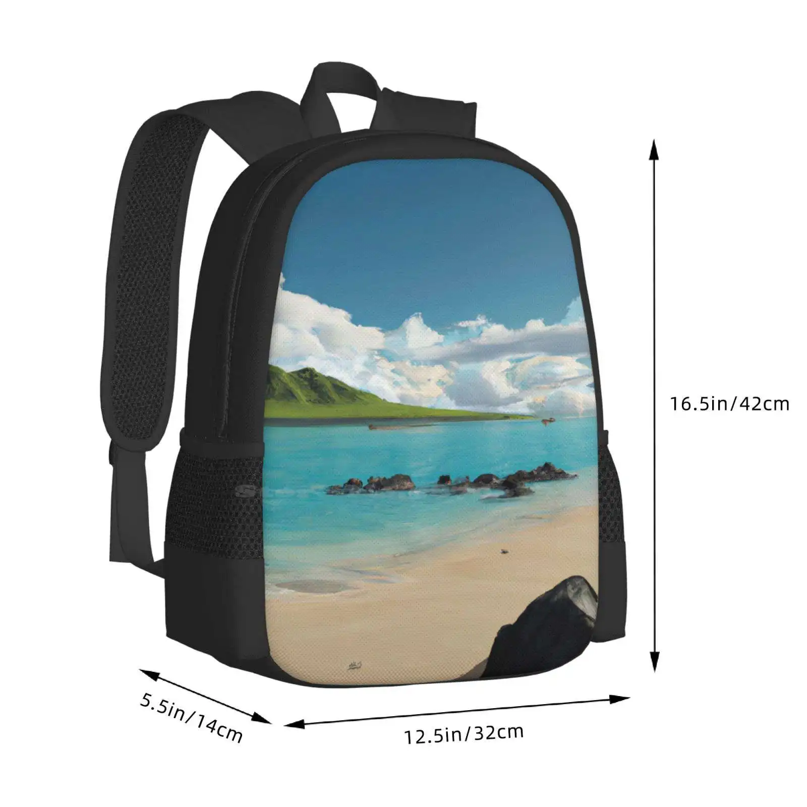 Water Like Glass Pattern Design Bag Student'S Backpack Beach Rocks Mountains Ocean Calm