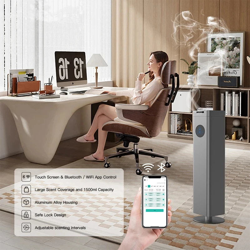 Crearoma New Products 1.5L Tower Large Commercial Oil Diffuser Aluminum Humidifiers for Large Room Air Purifier