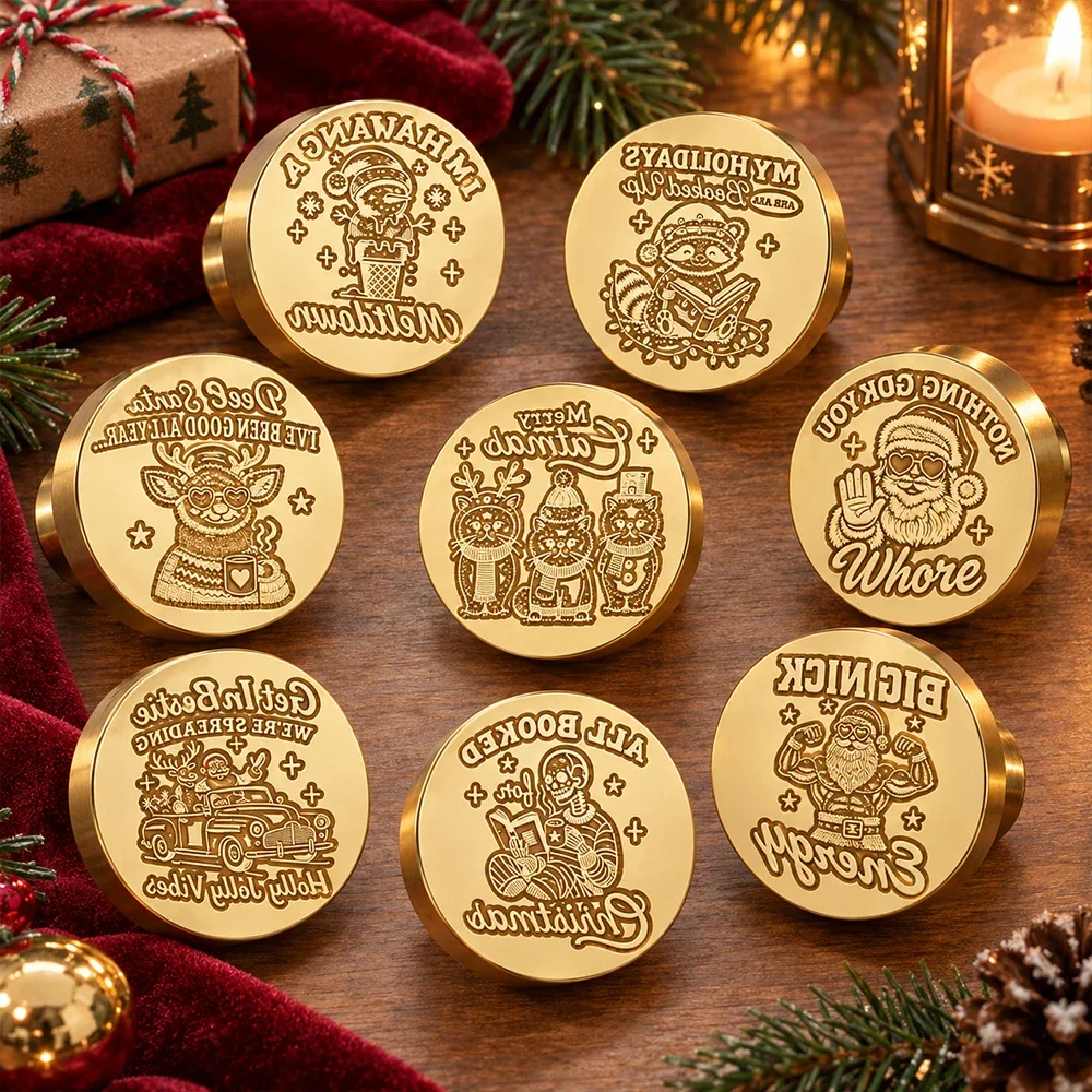 Merry Christmas Wax Stamp Retro Copper Brass Christmas Wishes Wax Seal Stamps 25mm Head Stamps for Decorating Envelopes