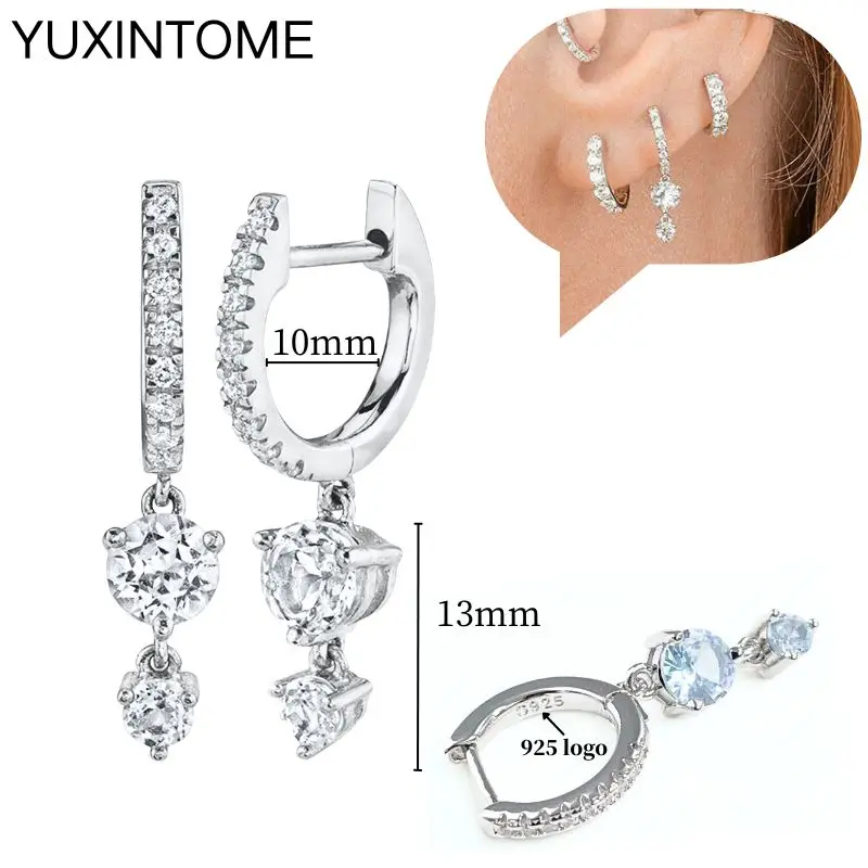 Ohrnadel aus 925er-Sterlingsilber, modische Creolen, weißer Kristall, luxuriöse Damen-Silberohrringe, Hochzeit, Damenschmuck, Geschenk