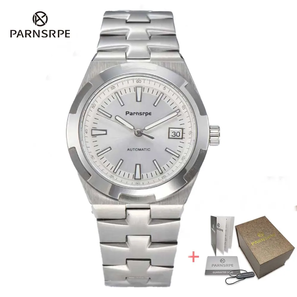 PARNSRPE brand newest model NH35 movement business mechanical watch sterile dial stainless steel case strap men\'s gift watch