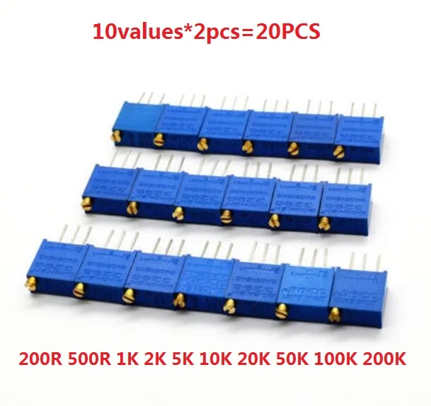 3296W Potentiometer KIT 20pcs=10values*2pcs Adjustable Resistor W-200R 500R 1K 2K 5K 10K 20K 50K 100K 200K 102 103 104 201