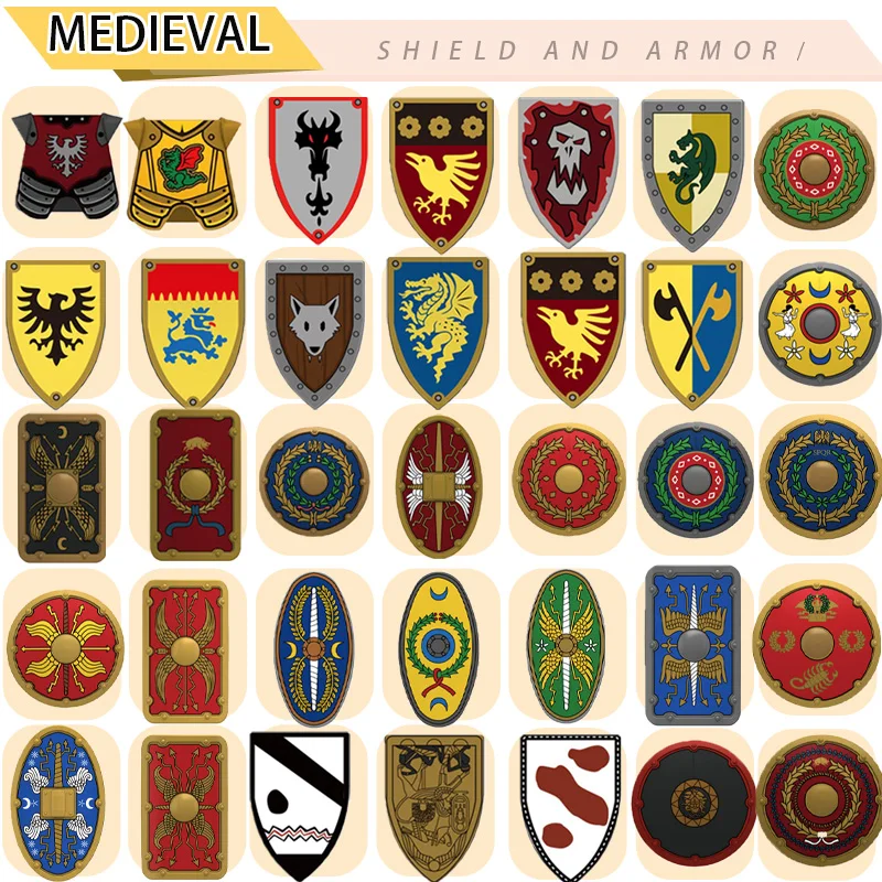 Medieval Military Knight Accessories Building Blocks Black Eagle Lion Wolf Shield Armour Soldier Figures Ancient Egypt Brick Toy