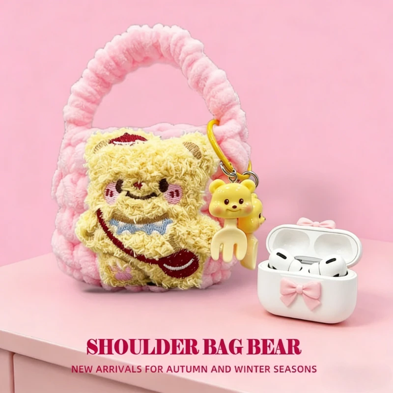 

Cartoon Plush Earphone Cover Beats Studio Buds Protective Cover Cute Hand Woven Beats Solo Buds/Fit Pro Earphone Storage Bag