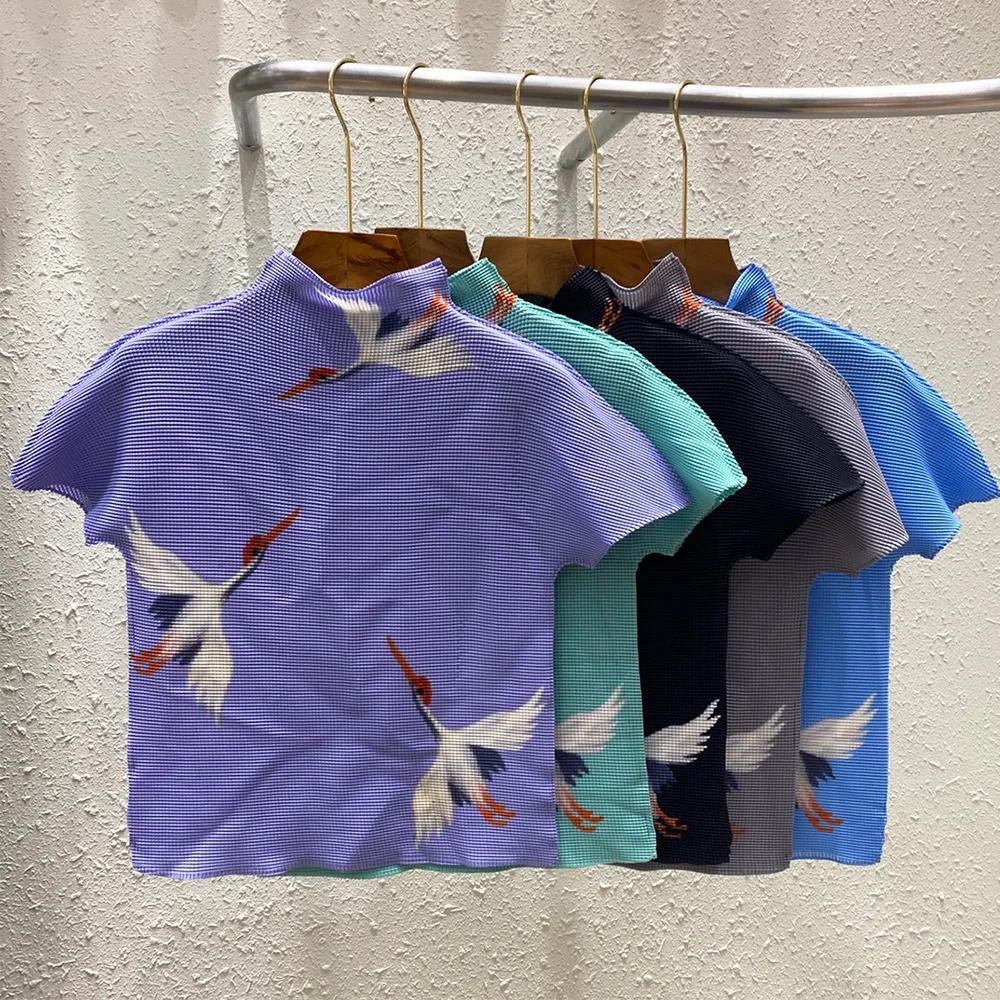 Pleated Printing Set for Women Skirt Set 2025 Summer T-shirt Top Elastic Waist Loose Skirt Fashion Two Piece Sets Polyester