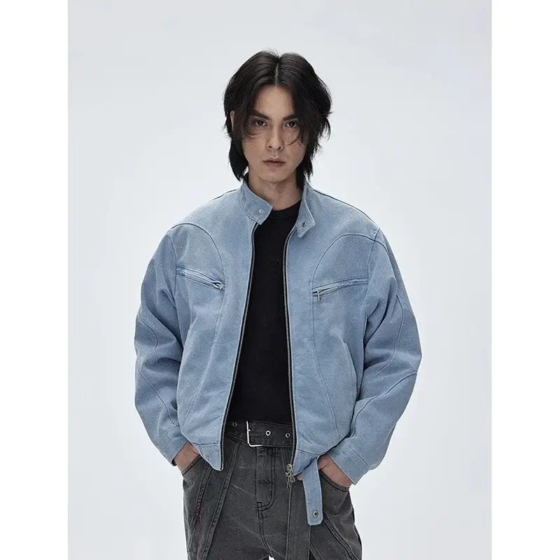 2024 simple casual coat men's and women's same Harrington heavy washed canvas jacket cleanfit glacier blue new product