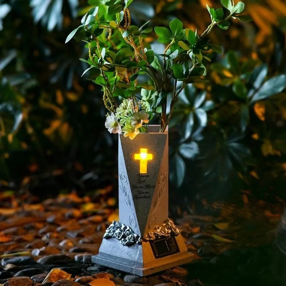 

Солнечная ваза для кладбища из полимерной смолы, на солнечной энергии, с крестом, для цветов, с дренажными отверстиями, ночник, ваза для цветов на могилу
