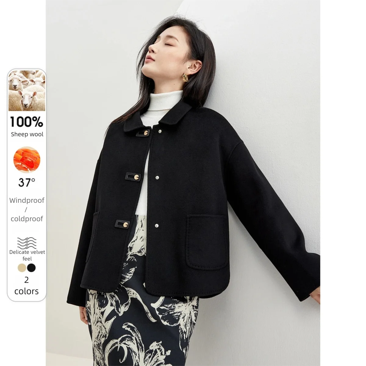 

Куртка женская шерстяная двухсторонняя, на осень/зиму, W34O49736