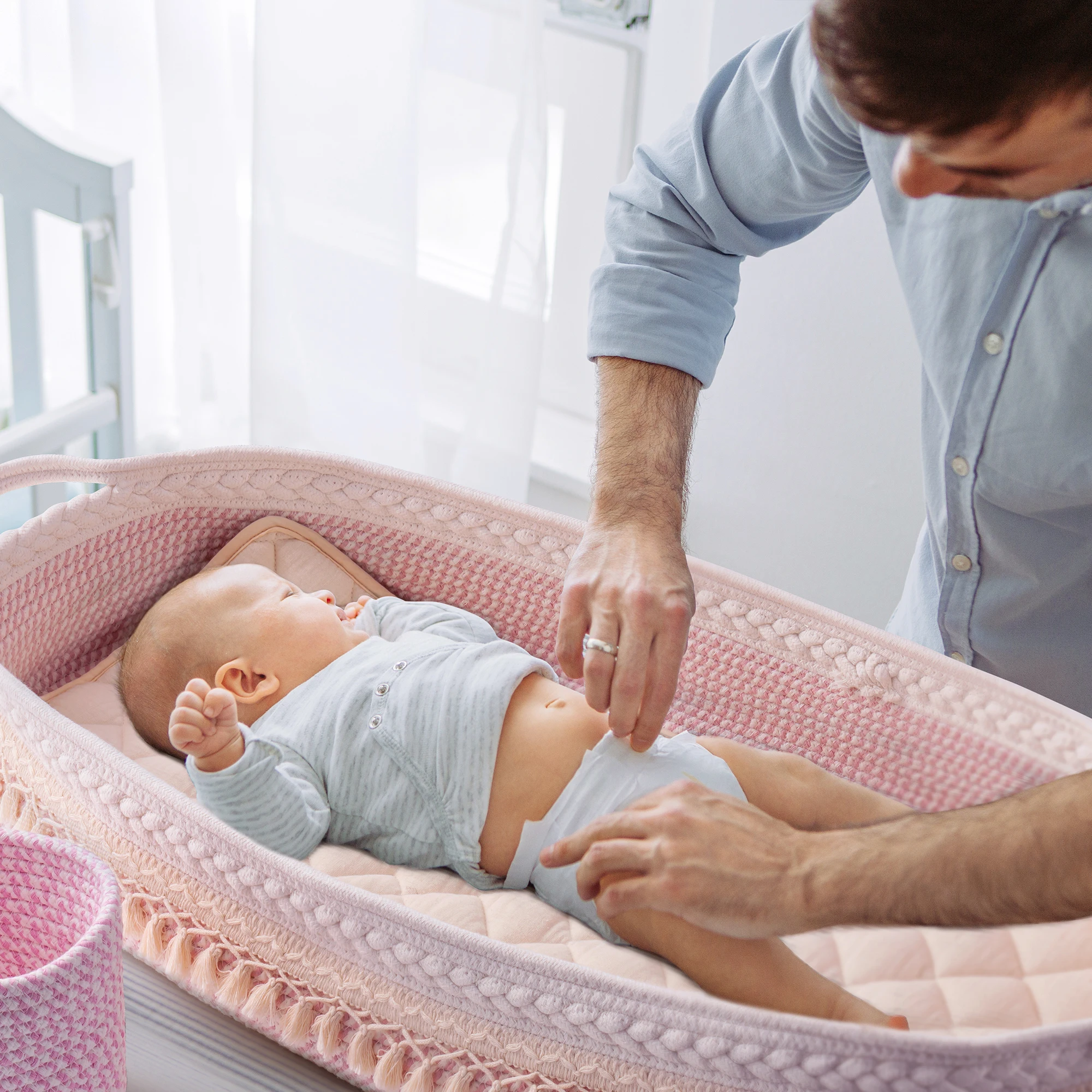 Mir proxy pour bébé, ULde coton tissée à la main, dessus de table proxy avec matelas, beige et rose