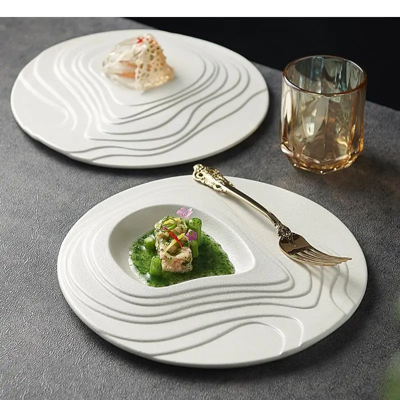 Irregular Terraced Ceramic Dining Plate Solid Color Dessert Snack Sushi Plates Molecular Cooking Tableware