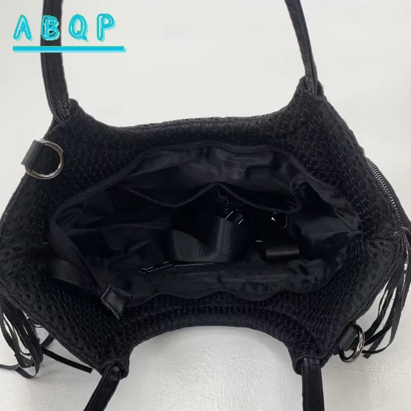 حقيبة كتف نسائية عصرية شبكة نايلون مهدب حقائب ساع شخصية حمل حقيبة سعة كبيرة حقيبة السفر في الهواء الطلق