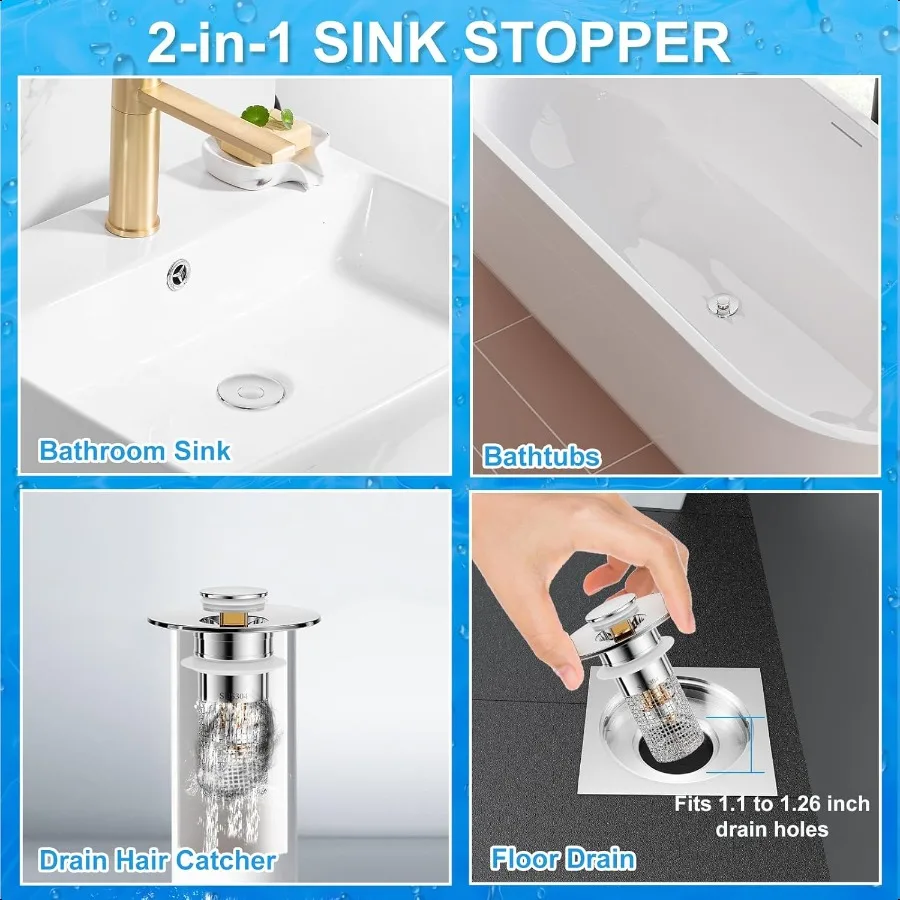 3 шт. сливной фильтр для раковины в ванной комнате с отверстием 1,11,26 дюйма, универсальный сливной фильтр из нержавеющей стали, уловитель волос, защита от засорения Po