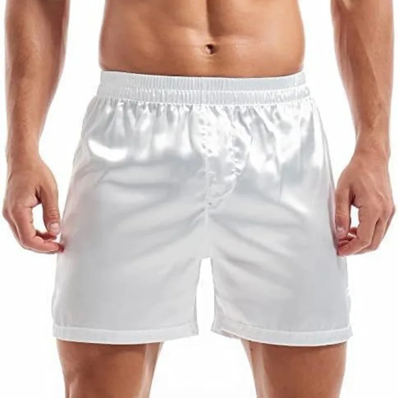 Man Sexy Front Open Crotch Boxer Shorts Fashion Solid Color Shinny Satin Sellp Bottoms Casual Zipper Crotchless Clubwear