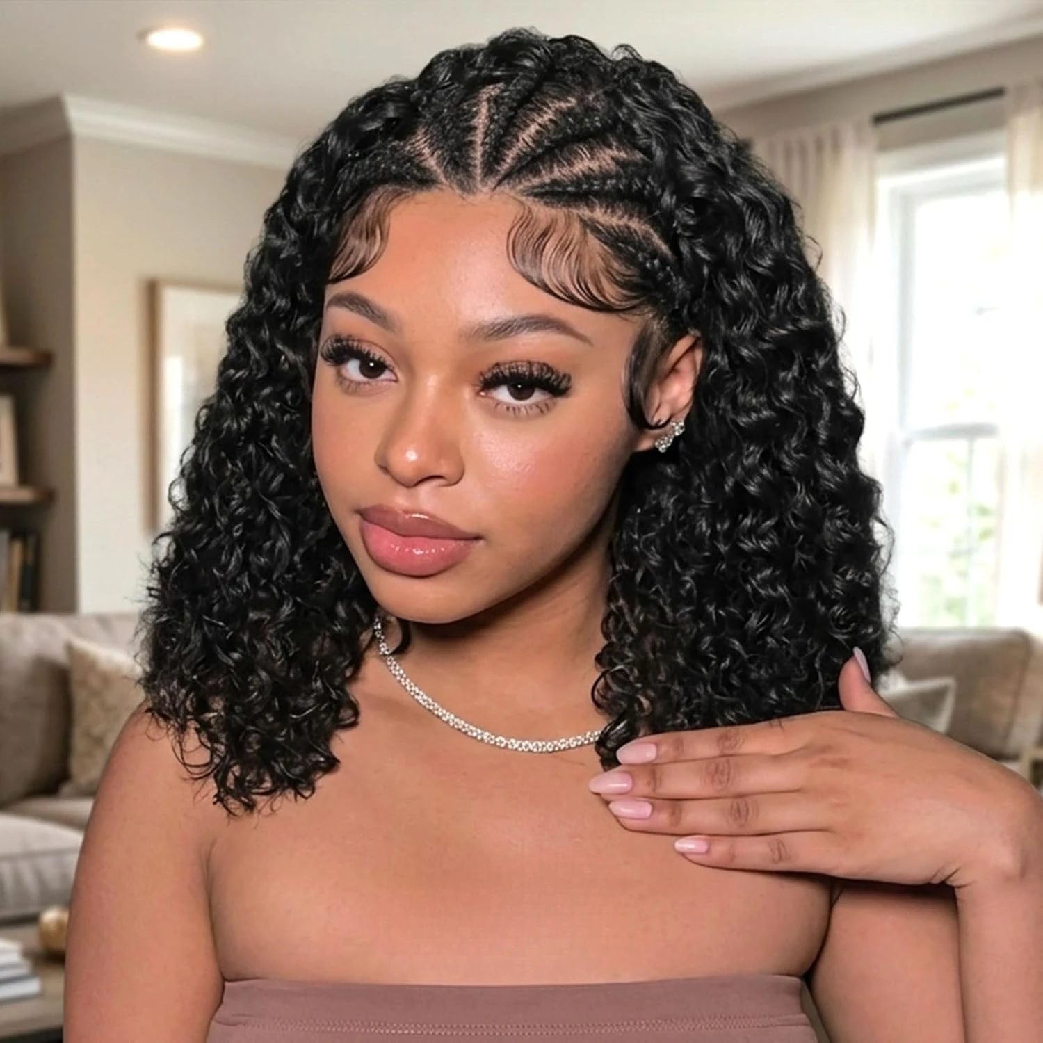 Curly Wig Human Hair 13x4 HD Lace Front Wigs For Black Women Human Hair Pre Plucked Wet And Wave Glueless Short Wet And Wavy Braided Wig Black Color 10-16Inch