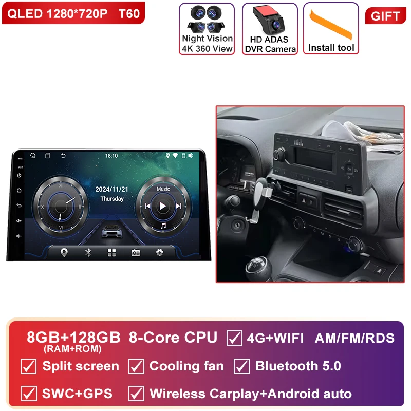 Android 16 Carplay Autoradio Stereo Multimedia Video Player Voor Citroen Berlingo 2019 Peugeot Partner Rifter 2020 Voor Opel Combo