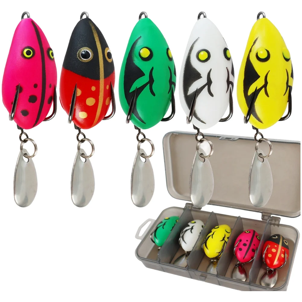 

5 Pack Soft Silicone Amphibian Frog Topwater Floating Fishing Lures 40mm Bait For Bass Trout Pike Freshwater Fishing