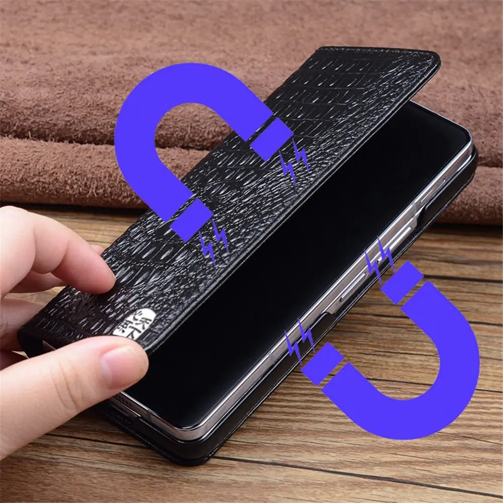 

Premium Natural Cowhide Leather Crocodile Flip Case for Samsung Galaxy Z Fold7 Fold6 Business Cover