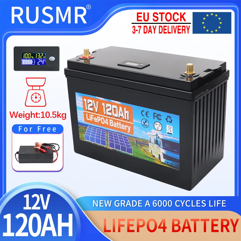 New 12V 120Ah 150Ah LiFePO4 Battery Pack Grade A Built-in BMS Lithium Iron Phosphate Cell For RV Boats Solar Energy With Charger