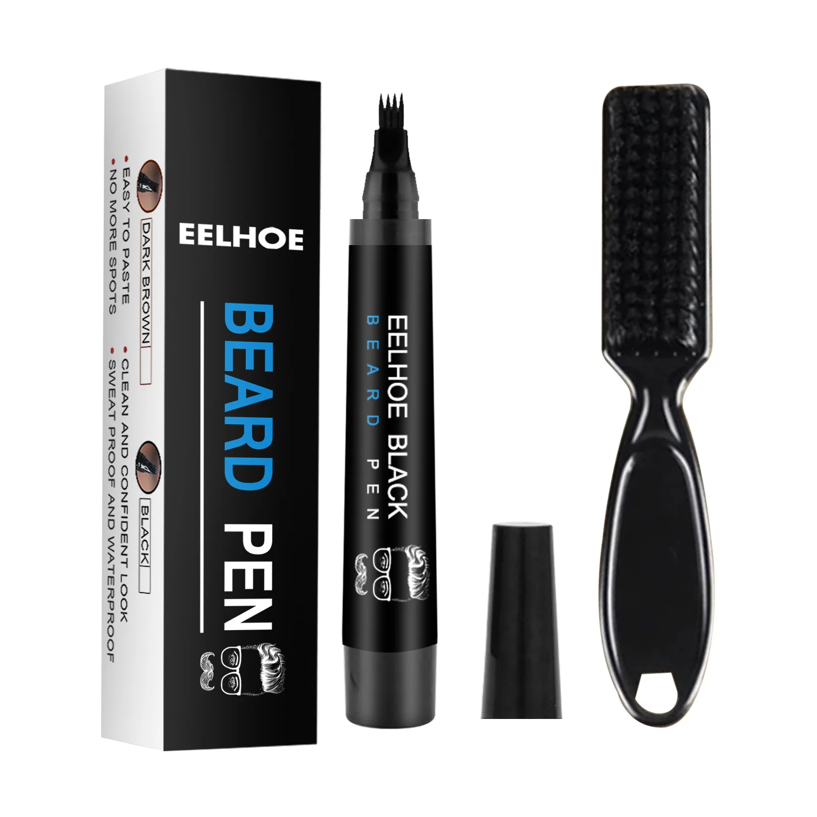 EELHOE Beard Filling Pen Kit Facial Beard Shaping Enhancer with Brush Waterproof Black Brown Coloring Pencil Man Cosmetic Tools