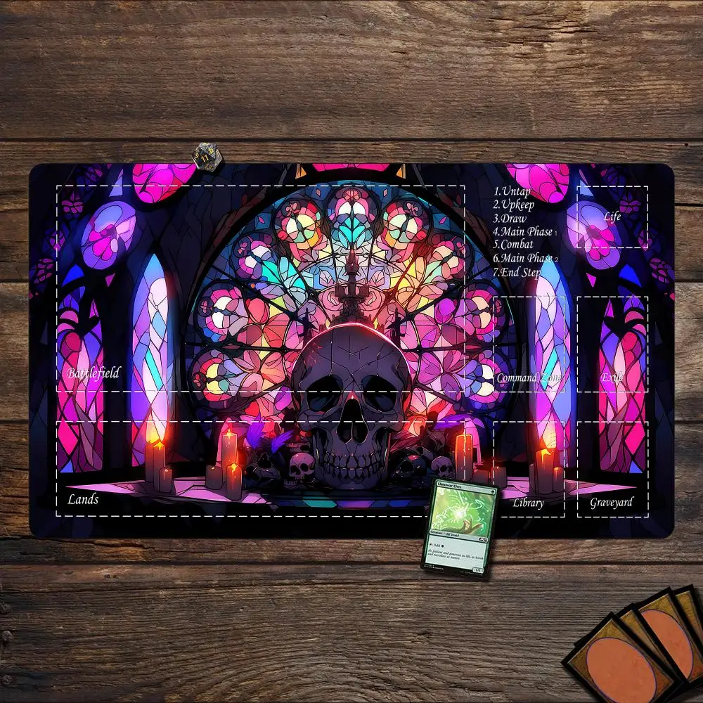 

Magic Playmat card gaming mat with zone mtg playmat Rainbow glass skull design Desk Mat gamer keypad mousepad rubber anti-slip