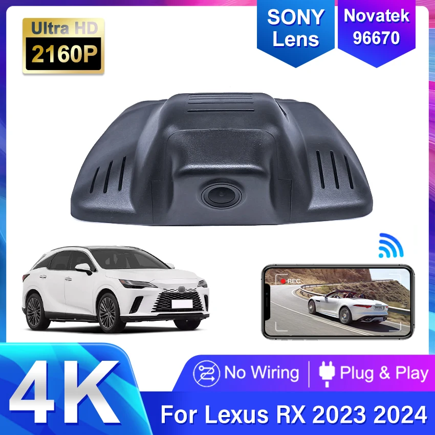 Plug and play Dash Cam HD Camera 4K 2160P Car DVR Wifi Video Recorder For Lexus RX 2023 2024 350 RX350h RX500h,Wireless DashCam