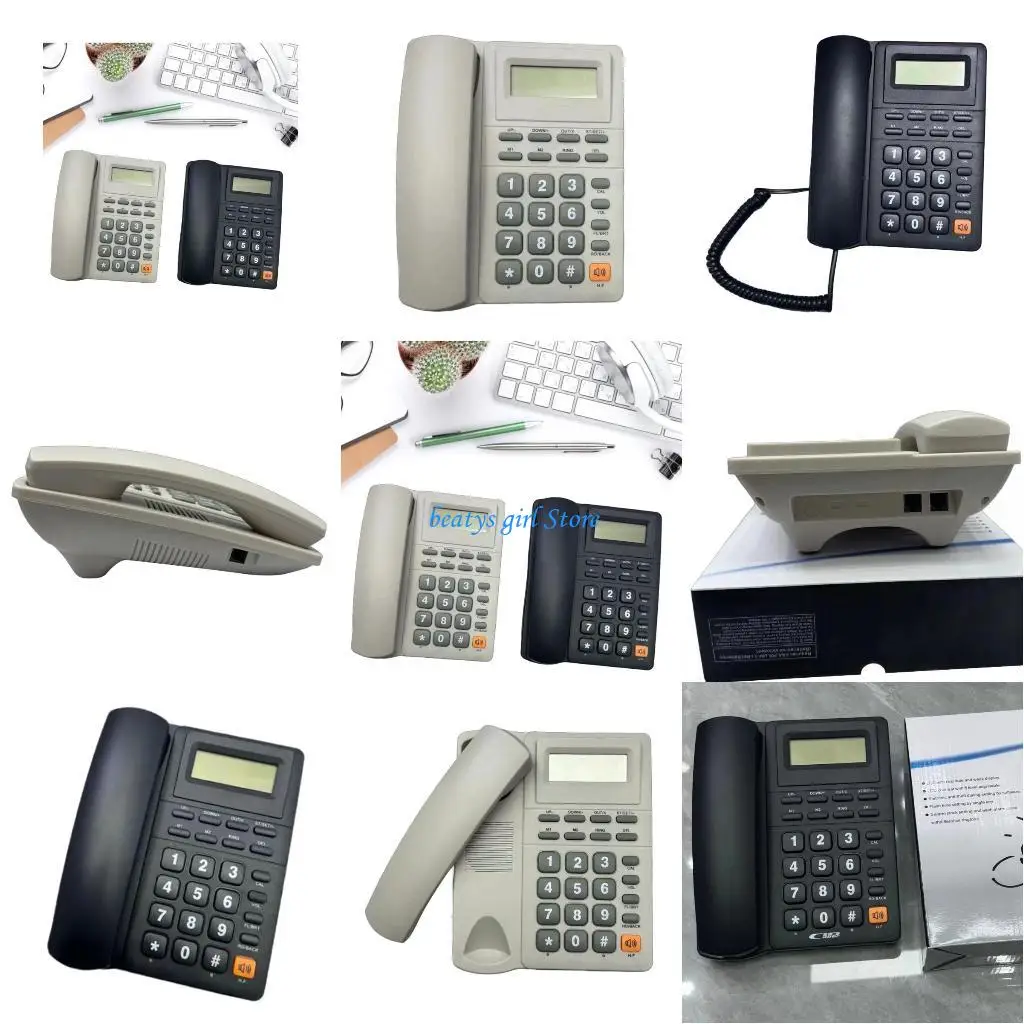C7AB Office Telephone with Lcd Caller Redial Features Fixed Landline Phone Large LCD