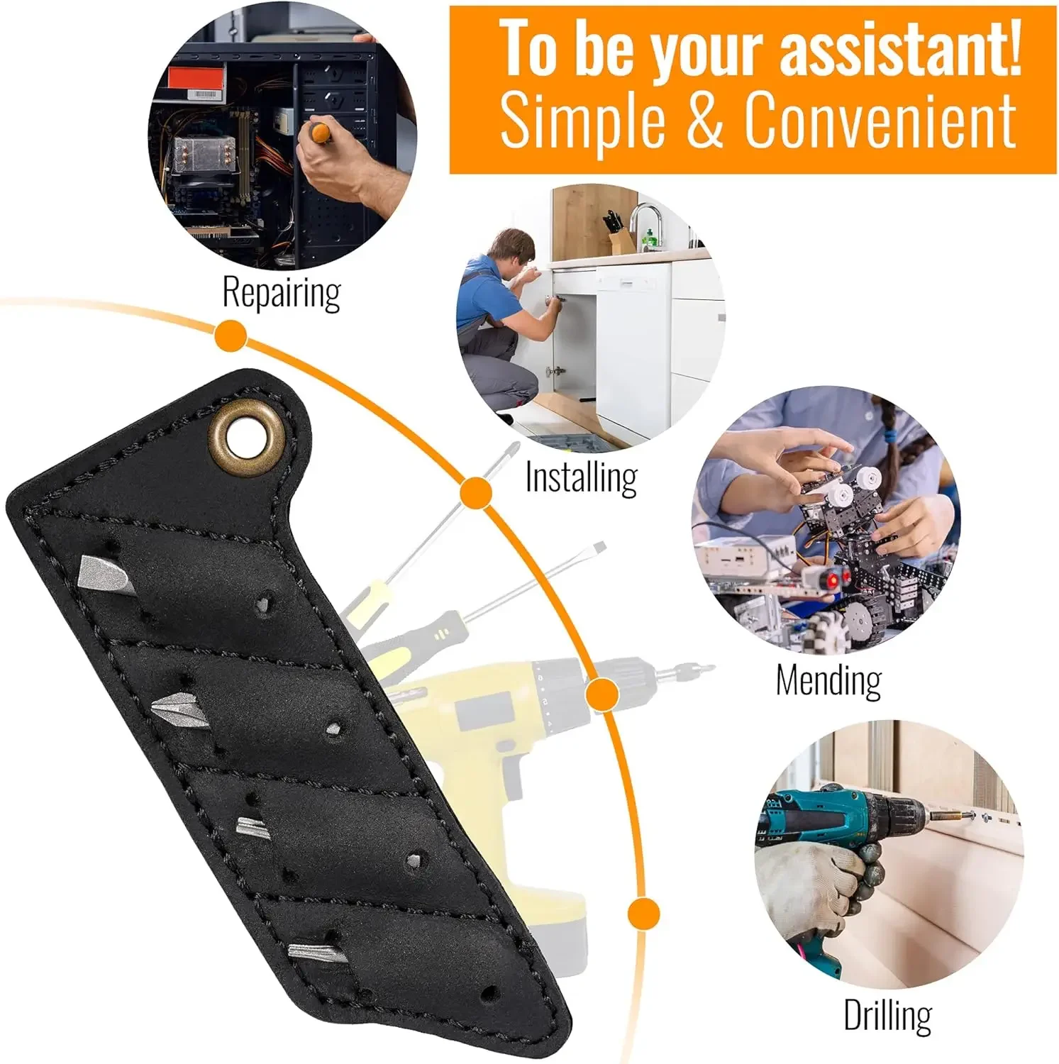 KeyUnity KA06 Leather Sheath Screw Bit Organizer with 4 pcs Magnetic Bits