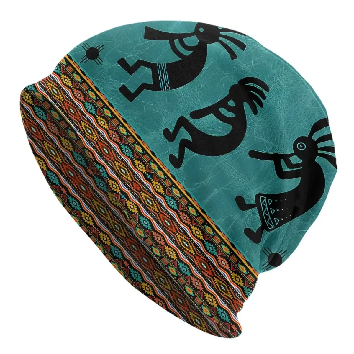 Skullies Beanies Caps Kokopelli With Tribal Zia Symbol Bonnet Hats Men Hip Hop Ski Cap