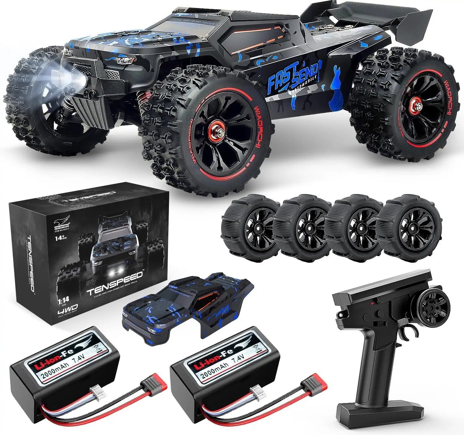 

Scale RC Cars for Adults, 60KPH High Speed RC Truggy, 4X4 Off-Road Remote Control Truck, Waterproof Electric Car with 2S Battery