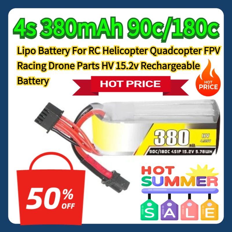 

4s 380mAh 90c/180c Lipo Battery For RC Helicopter Quadcopter FPV Racing Drone Parts HV 15.2v Rechargeable Battery