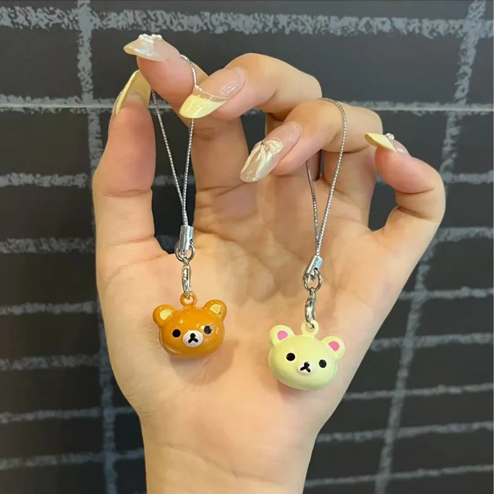 

Kawaii Rilakkuma Bell Cartoon Lazy Brown Bear Backpack Pendant Zipper Accessories Students Phone Charm Keychain Decor Girls Gift