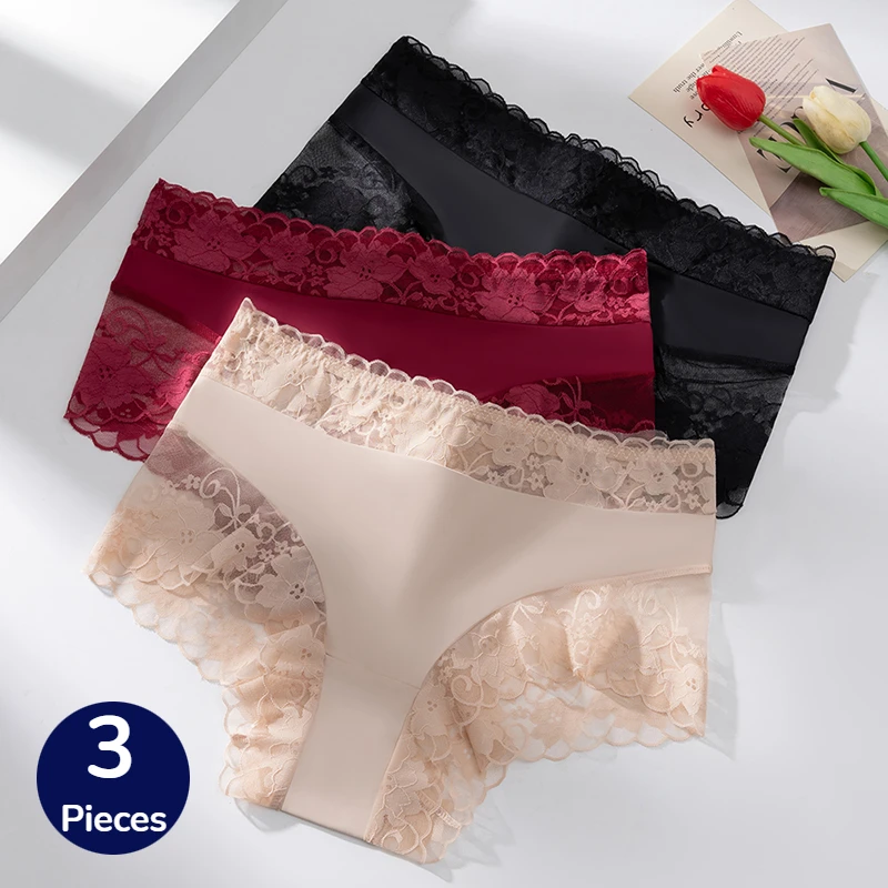 BZEL 3-teiliges Set Damen-Slips Blumenspitze Mode Leopard Sexy Dessous Damen-Unterhosen Atmungsaktive Komfortable Unterwäsche Bestseller