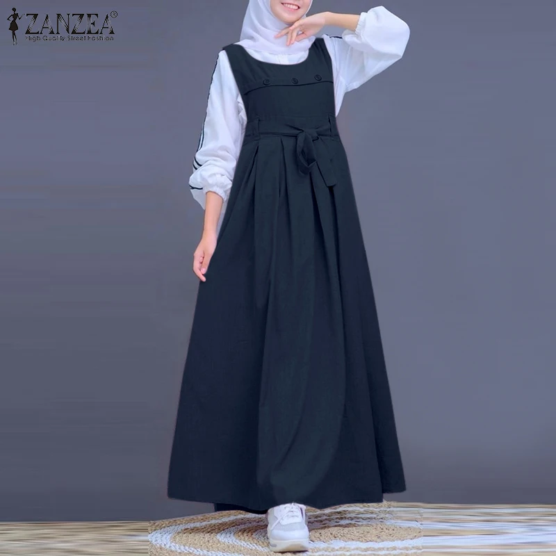 

Мусульманское платье-абайя ZANZEA, женское длинное платье-макси на весну, модное летнее платье без рукавов, комбинезон, кафтан, исламская одежда
