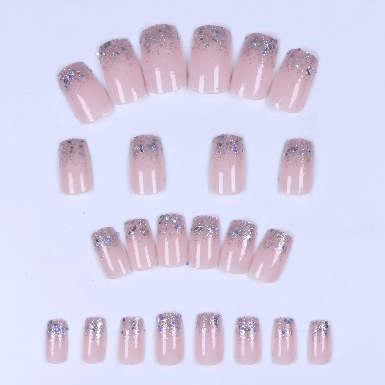 24pcs/set Glitter fake nails for women girls super flash sparkling gradient pink black tips faux ongles press on false nail art