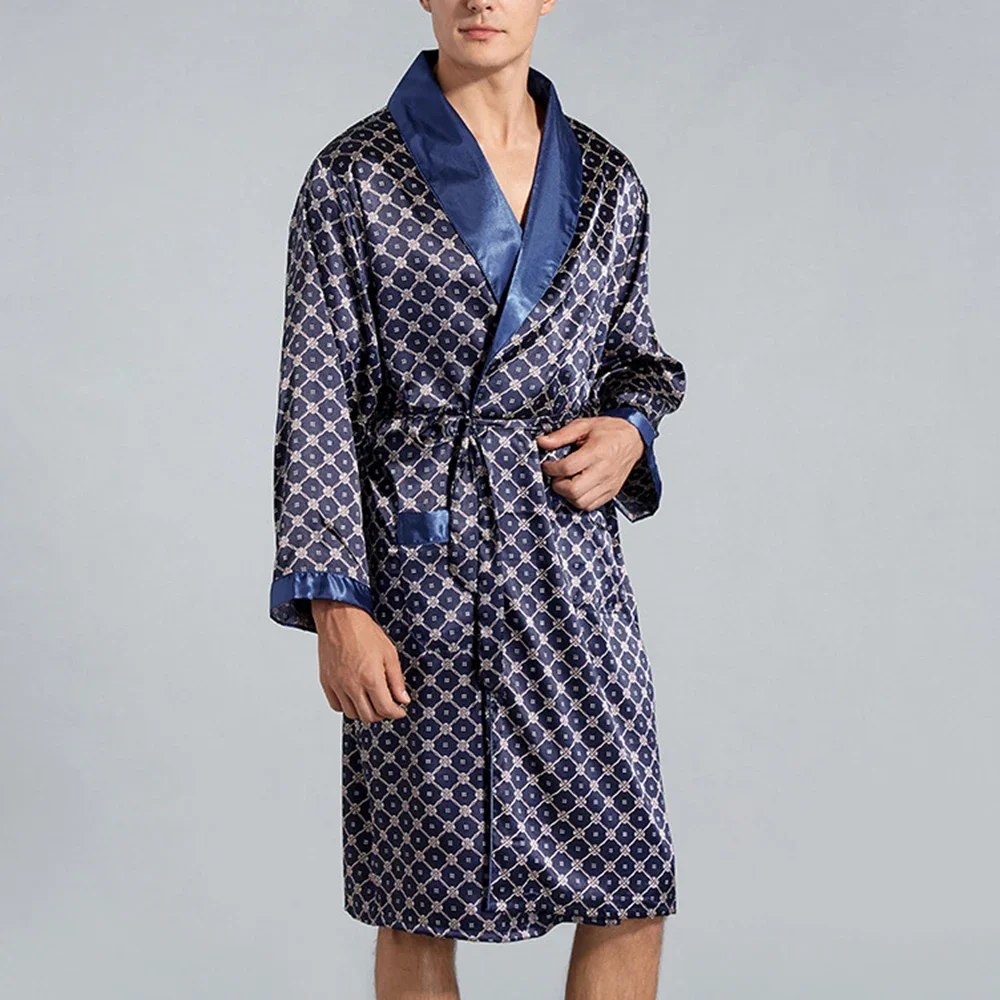 Sleepwear Pajamas Comfortable and Classic Men's Satin Pajamas Kimono Bathrobe Robe Dressing Gown Loungewear Sleepwear