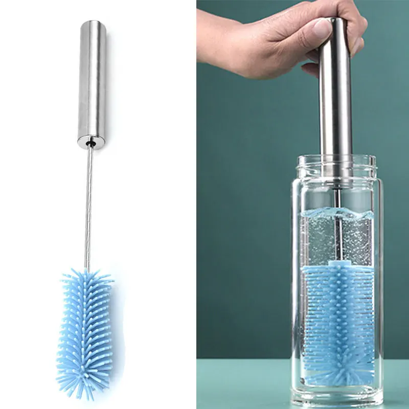 Silicone Milk Bottle Brush Cup Scrubber Glass Cleaner Kitchen Cleaning Tool Long Handle Drink Bottle Glass Cup Cleaning Brush