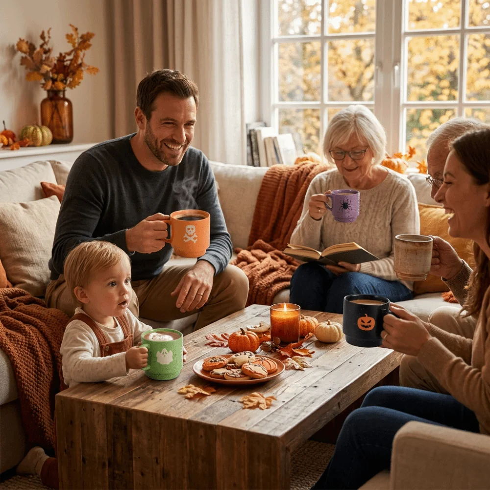 Cute Cartoon Ceramic Mug Set Premium Ceramic Stackable Novelty Drinking Cup Smooth Sturdy Halloween Mug Family Gatherings