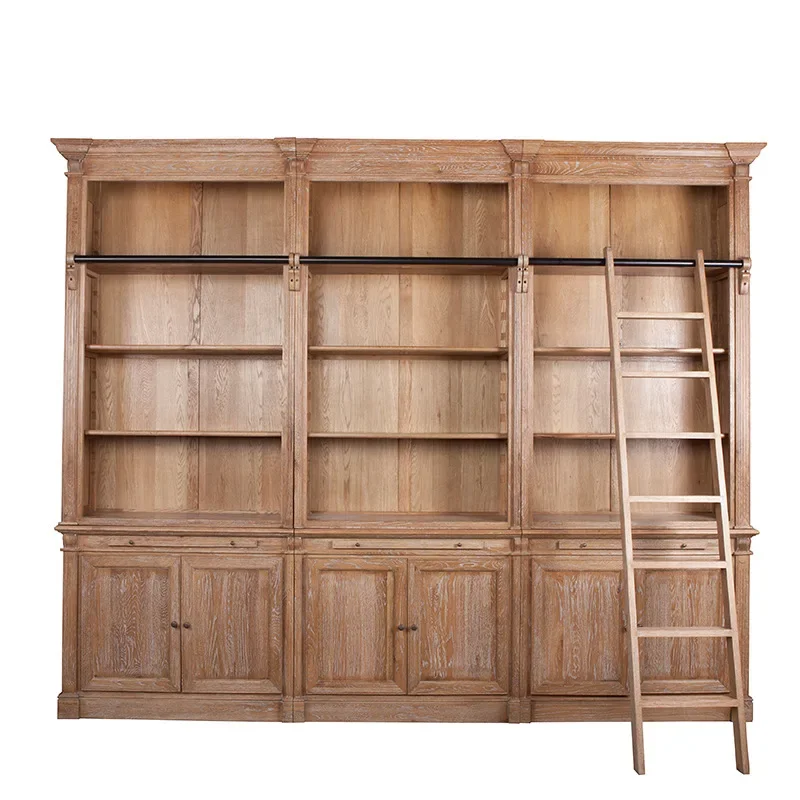 

American retro old four-door bookcase, locker, European study display cabinet, decorative cabinet, all solid wood jewelry