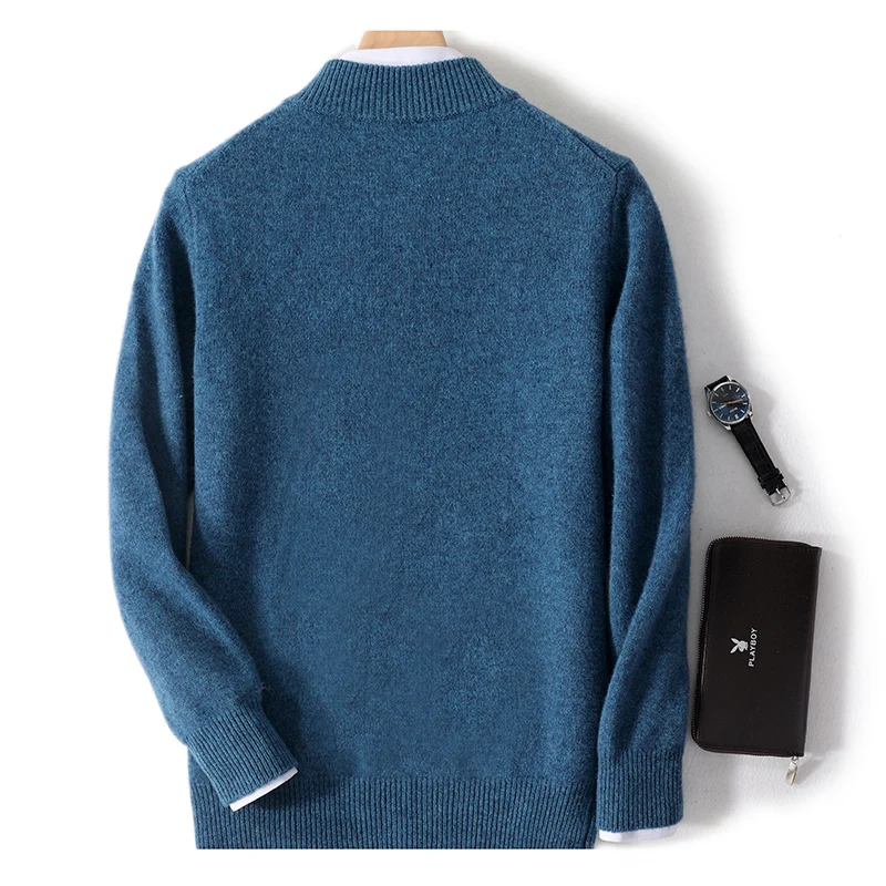 Men's Mock Neck Sweater 100% Merino Wool Knitwea Pullovers Simple Zipper Tops Basic Soft Comfort Warm Chic Casual Long Sleeve