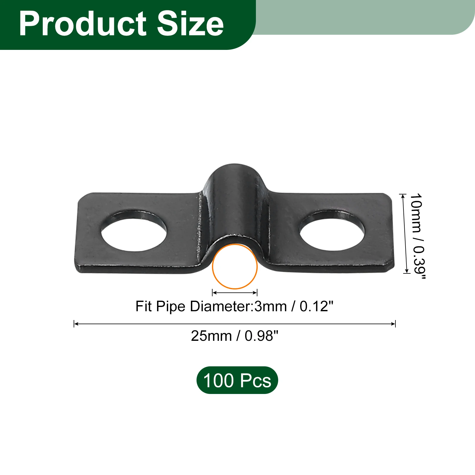 100Pcs U-Shaped Pipe Clamp 2 Hole U-Tube Strap Clamp Galvanizing Heavy Duty Connector Bracket for Conduit Cables Wire Cord Black