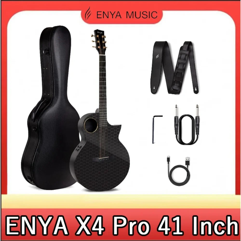 Enya X4 Pro 41 Inch Carbon Fiber AcousticPlus Cutaway Guitar with Hard Case Leather Strap