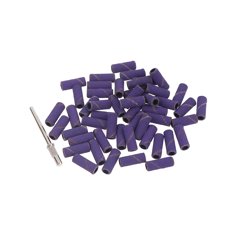 50PCS Tapered Nail Sanding Bands With Metal Mandrel, Purple 240 Fine Grit Sanding Bands For Nail Drill Manicure.~