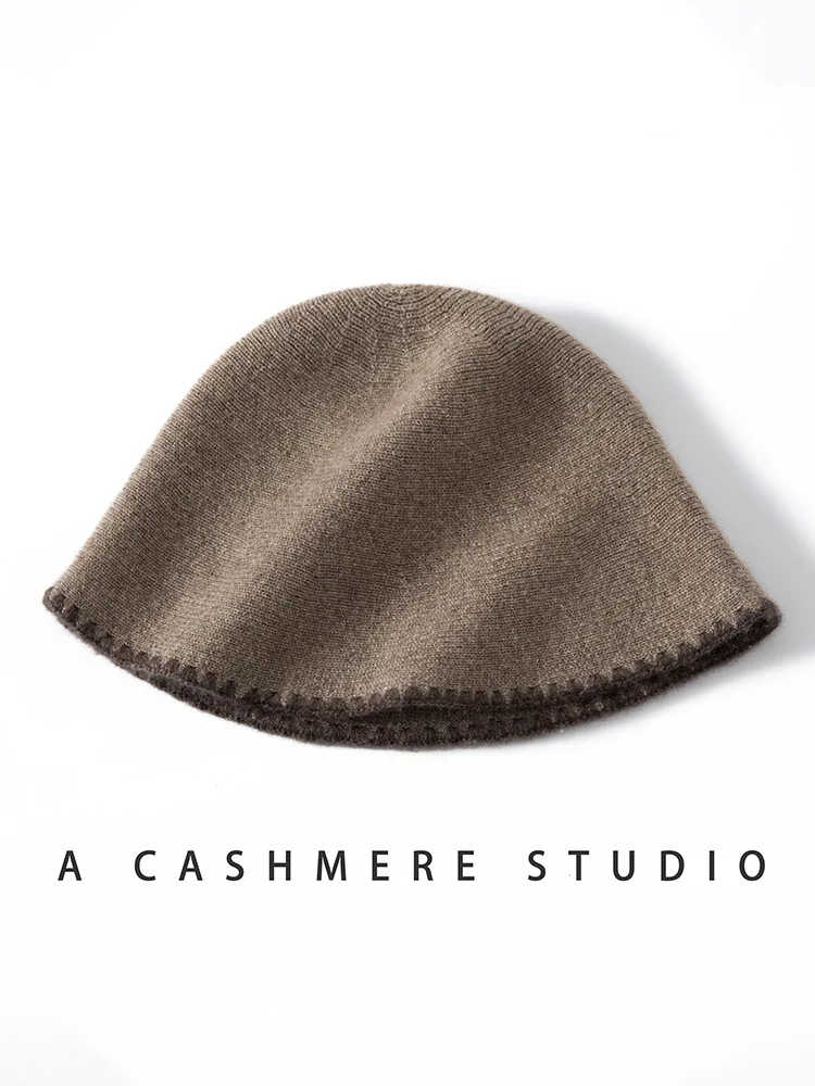 女性 100% カシミヤバケットハット手かぎ針編みつば秋冬カジュアルスタイルソフト暖かいカシミヤニット帽子高級高品質
